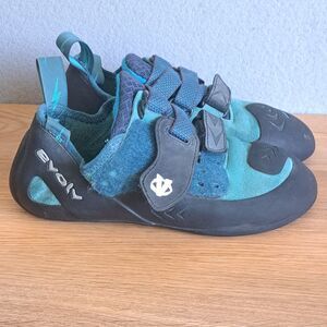 Evolv Kira Women’s Climbing Shoes Size 8.5 Black Blue Strap Sport Outdoor 39.5